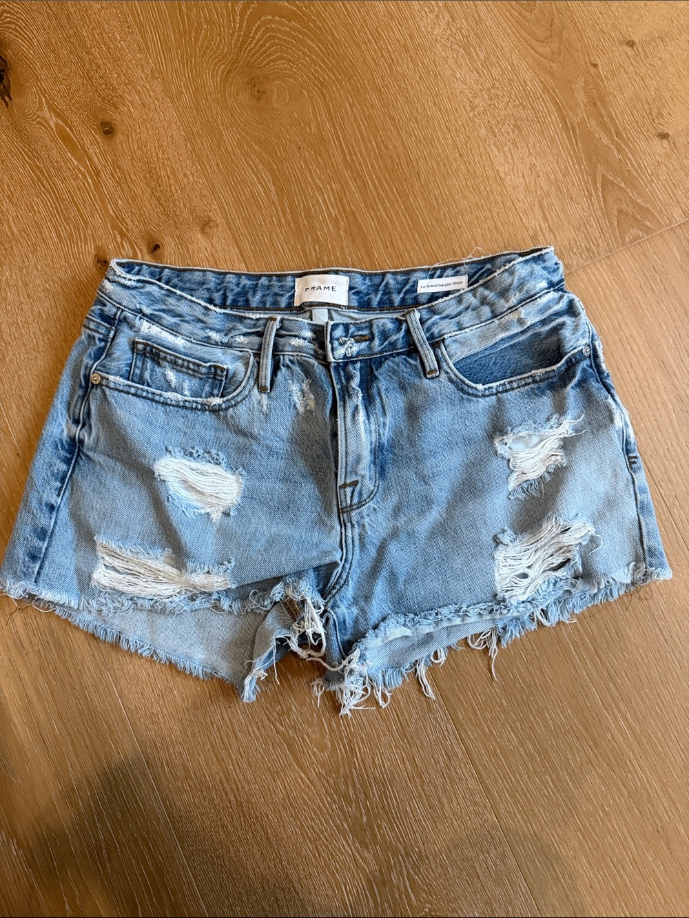 Frame Denim Light Wash Distressed Jean Shorts